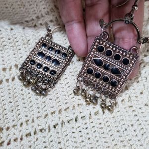 Black Beaded Square Shaped Hanging Earings