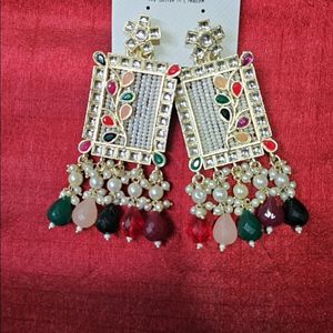 Beautiful Meena Kari And Moti Piroi Earrings