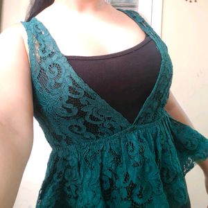 Imported Vintage Green Plunge Neck Top