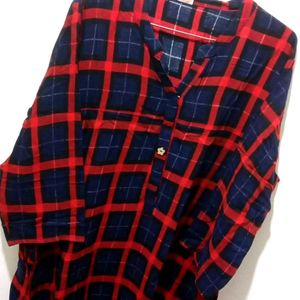 Red And Blue Checks Printed Kurta Xxl