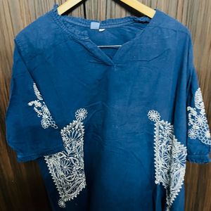 Embroidered blue boxy top