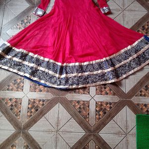 Rani &Blue Colour Ethnic Gown With Pajami