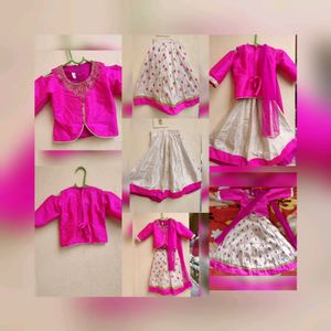 Lehengaa #kidswear Pink And White Colour