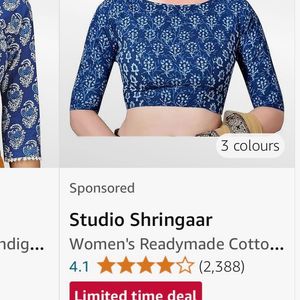 Cotton Saree With Indigo Blouse