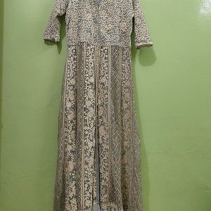 Grey Gown With Chikankari Work