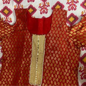 Red And Golden Banarasi Silk Kurta