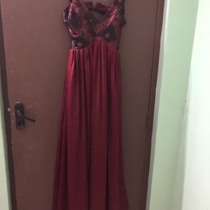 Red Sequins Backless Satin Dress *never Worn *