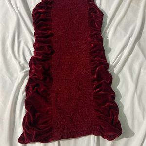 Maroon Velvet Straight Fit Short Dress