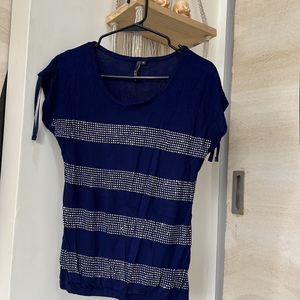 L.O.V. Navy Blue -N- Silver Glitter Studded Top