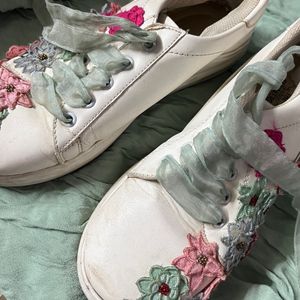 The Saree Sneakers Embroidered And Lace Work