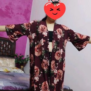 Floral Print Maroon Shrug