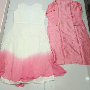 Pink And White Anarkali With Kurta Set