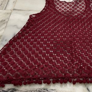 Net Crochia Top Maroon Colour Sleeveless