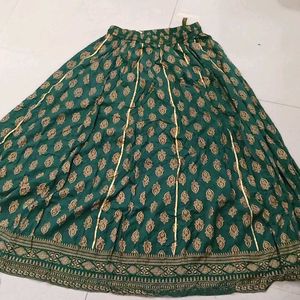 Very Beautiful Dark Green Golden Print Skirt