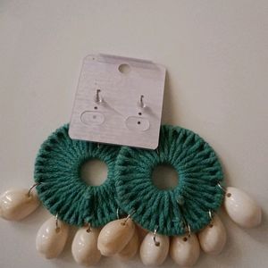 Green Boho Shell Earrings