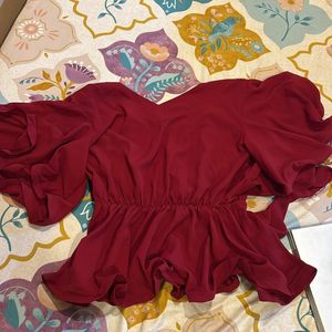 Butterfly Sleeves Red Top