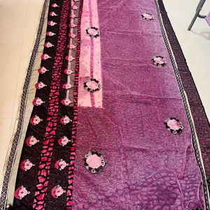 A Beautiful Pink Black Combination Floral Saree