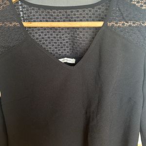 Black Solid Top With Net Embroidery