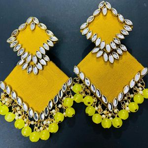 Fancy Fabric Earrings Colour Yellow