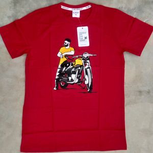 Brand New Cotton Bike Printed Red Mens Tshirts