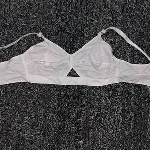 Round Stitch Cotton Bra- White