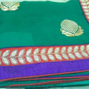 Green Saree With Jari Work