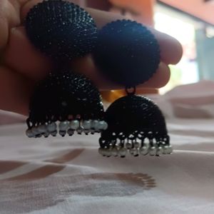 Black Earrings And Jhumka Set