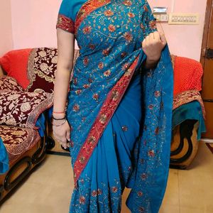 Designer Saree Blue Colour