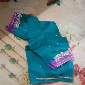 Dark Sea Green Saree With Blouse