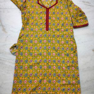 Yellow 5 Corner Shape Neck Kurta Set