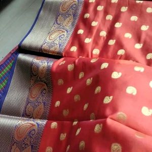 Banarasi Silk Saree Coral