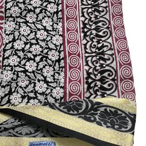 New White Cotton Saree Black Prints #flashsale