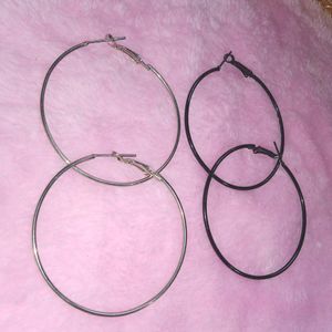 Combo Of Black & Silver Hoop Earrings