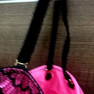 Neon Pink With Black Net Bra For Women.