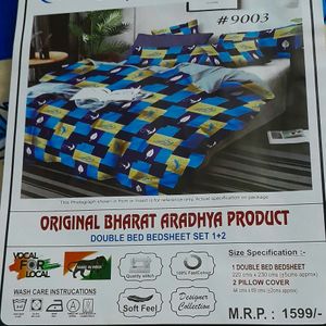 New Leaves Design Double Bedsheet With 2 Pillow