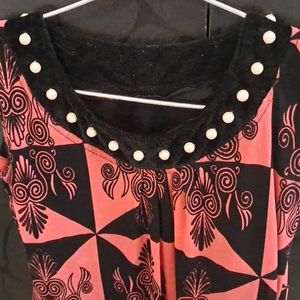 Fancy, Printed,Black N Pink Velvet-Chiffon Top