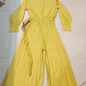 Yellow Full Length Plated Jumpsuit