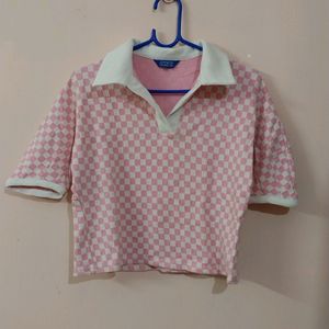 Pink & White Checked Tshirt