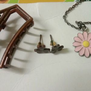 [COMBO] Flower Necklace + Studs + Clutcher