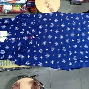 Blue Straight Kurti With Geometric Prints