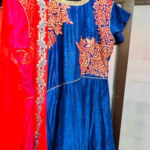 Navy blue gown with dupatta