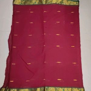 Maroon Colour Cotton Linen Pattu Saree