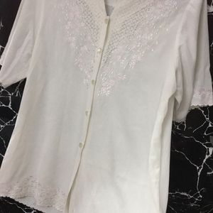 Chinese Embroidery Off White Shirt For Women