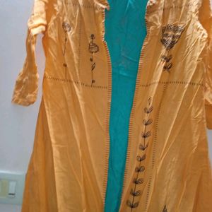 Orange And Light Green Jacket Kurta Set