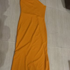 Beautiful Mustard Yellow Halter Neck Party Dress