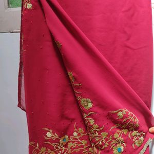 Brand New Red Saree With Blouse Piece