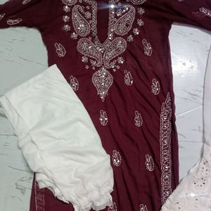 Chikankari Kurta Set 4pc New Stone Work Suit