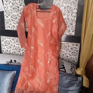 Peach Colour Kurta Plazo With Dupatta