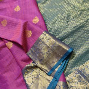 Kanjivaram Watermelon Pink And Blue Saree