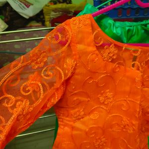 Light green Long Skirt And Orange Top